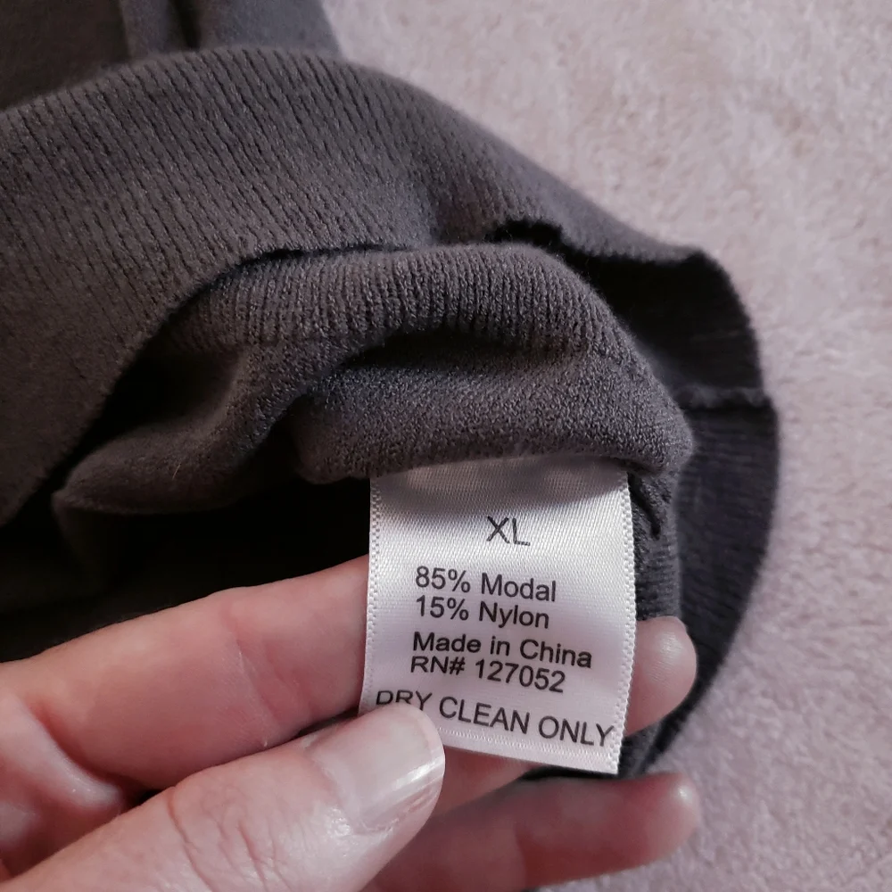 BACCA DA SILVA Gray Modal Blend V-Neck Velvet Trim Sweater